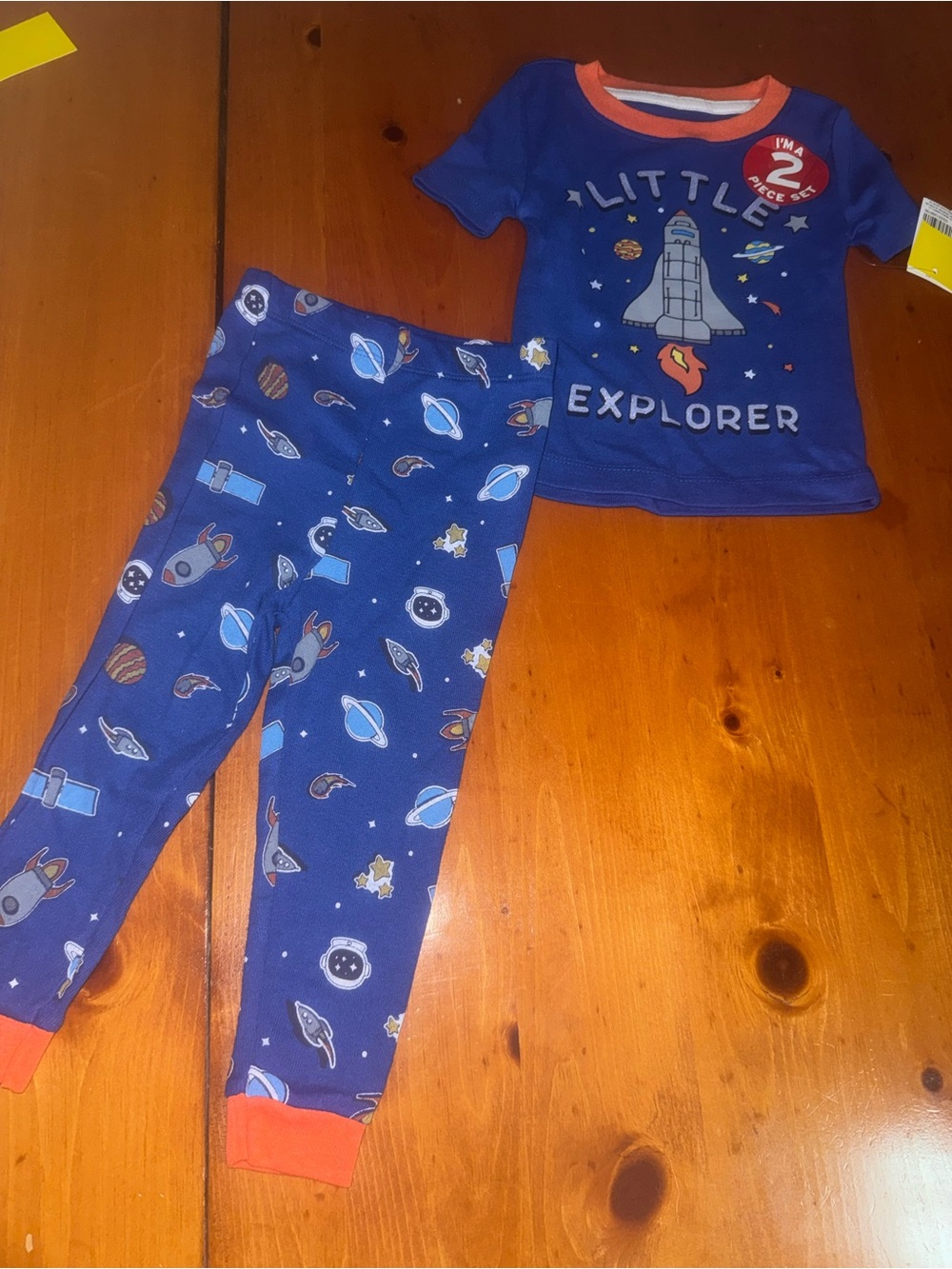 Kidgets Blue Space 'Little Explorer' Pajama Set with Orange Trim